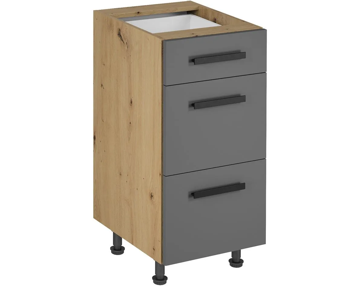 Langen d40s3 kuhinjski element 3 fioke 40x47x82 cm natur (artisan hrast)/sivi