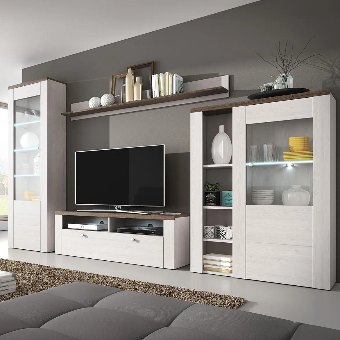 Larona 10 regal 305x37x206 svetli drveni dekor/sonoma tamna