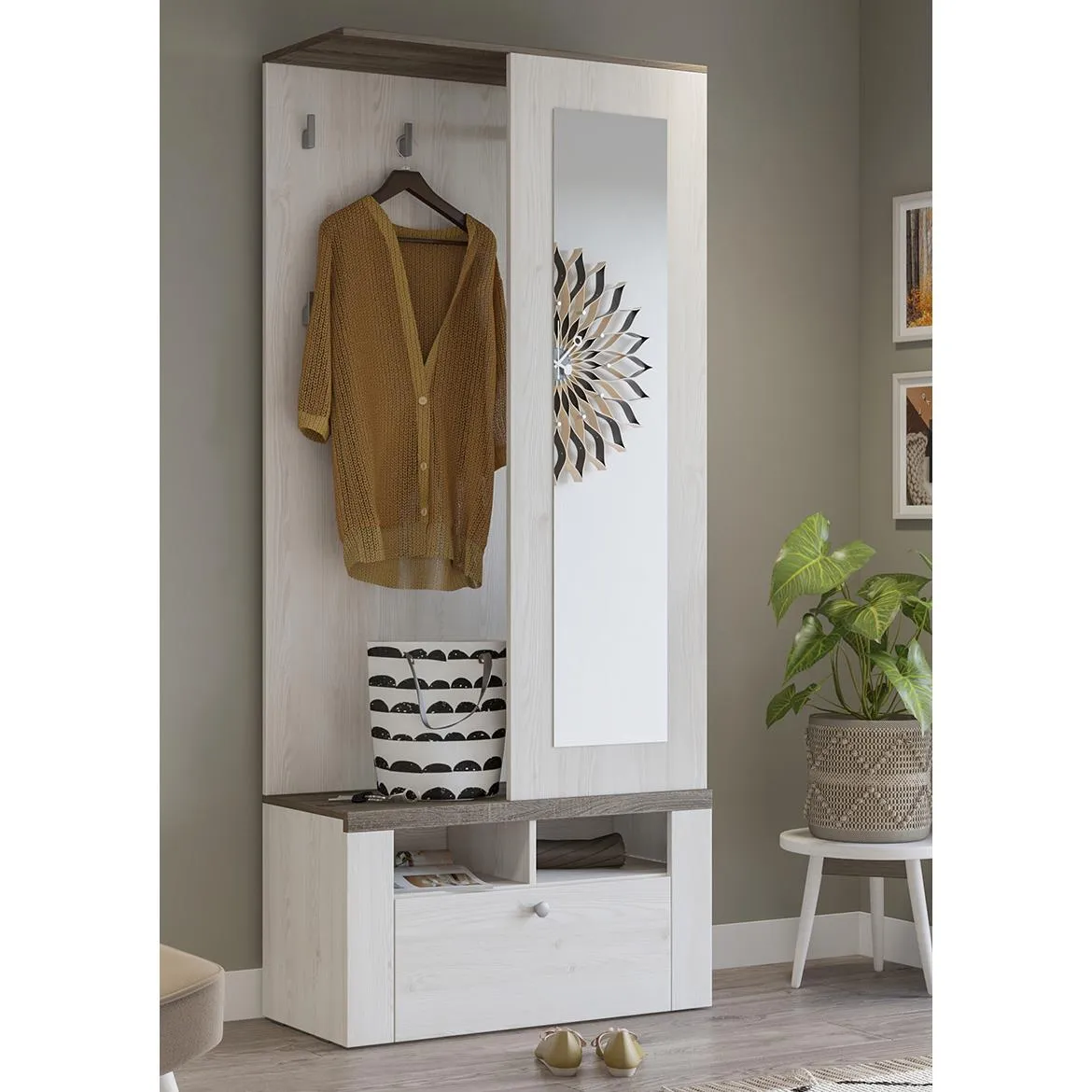 Larona I 14 predsoblje s ogledalom 84x34x190 tamna sonoma