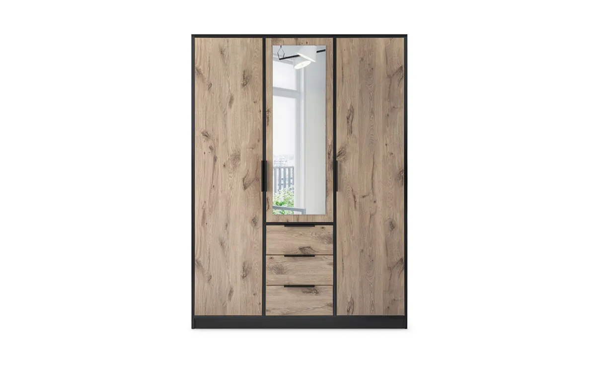 Lati ormar 3 vrata/ogl+3 fioke 149x58x200 cm crni/hrast