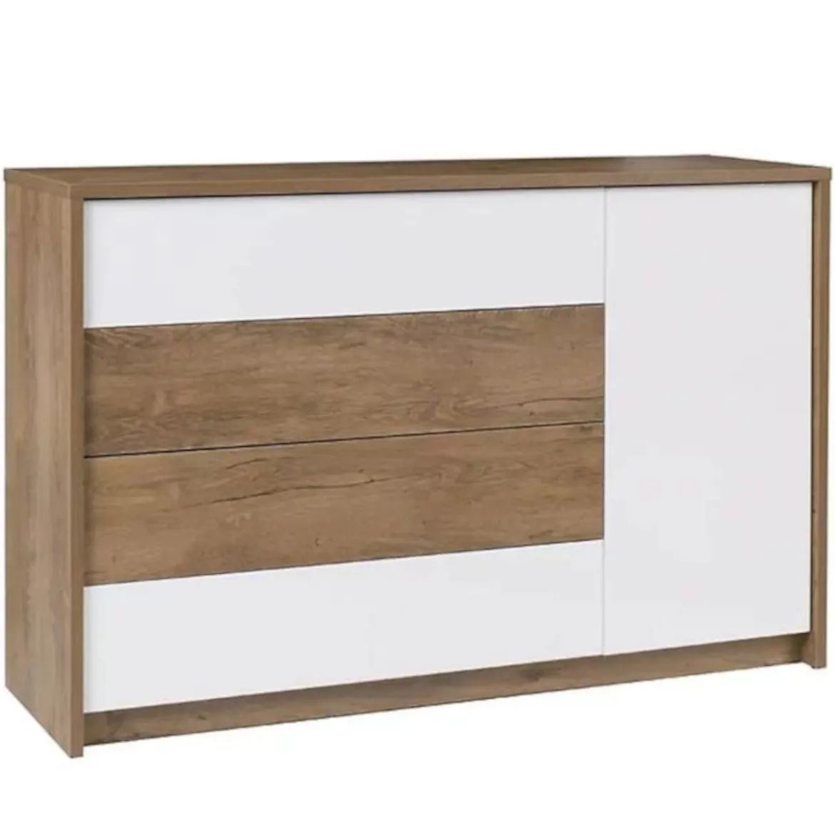 Latika komoda 1 vrata + 4 fioke 137x41x88 hrast/bela