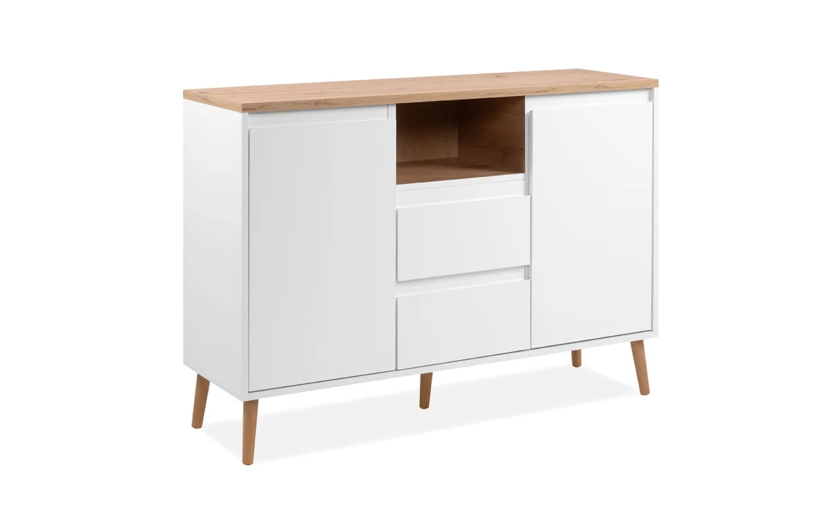 Linz komoda 2 vrata+2 fioke+1 otvor 120x38x85 cm bela/sonoma hrast