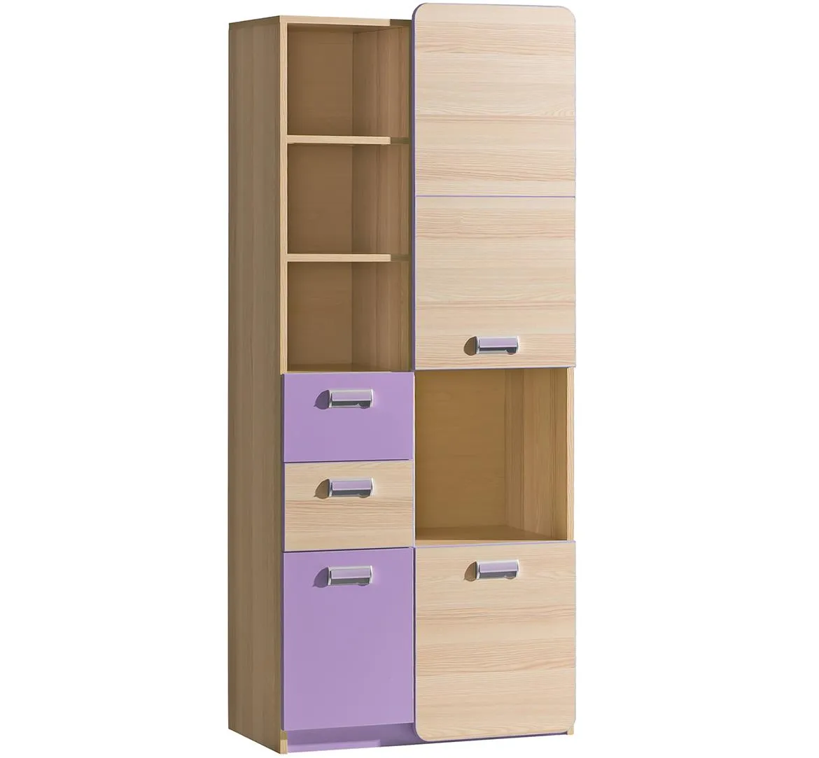 Lorento polica 3 vrata+2 fioke+4 otvora 80x40x188 natur/ljubicasta