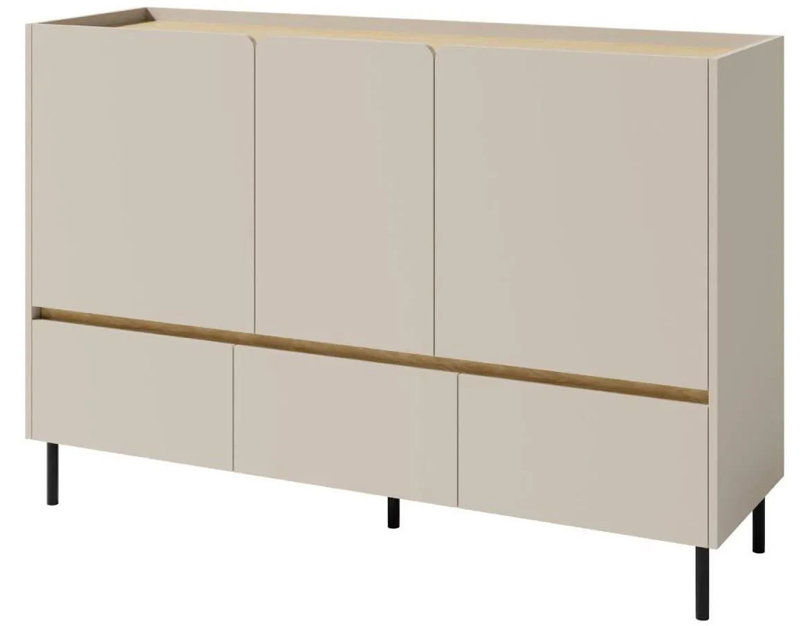 Luca LC7 3S3D komoda 3 vrata + 3 fioke 150x40x105 cm  bež/hrast