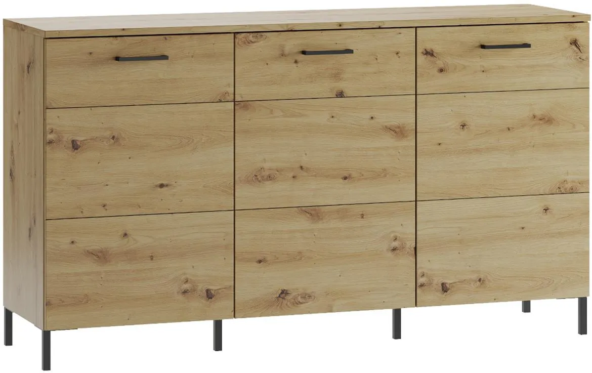 Lucas 36 komoda 3 vrata 155x42x88 cm natur (artisan hrast)/crna