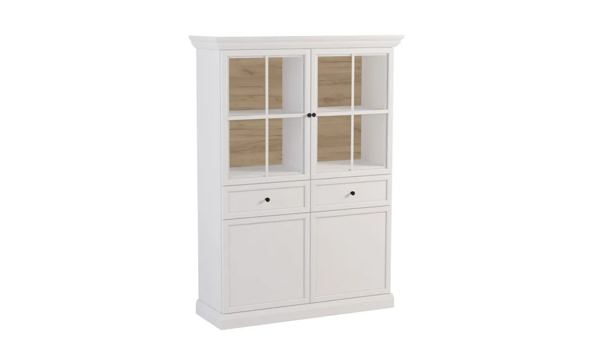 Lucca vitrina 4 vrata + 2 fioke 118,5x41,5x164,5 cm bela / staklo