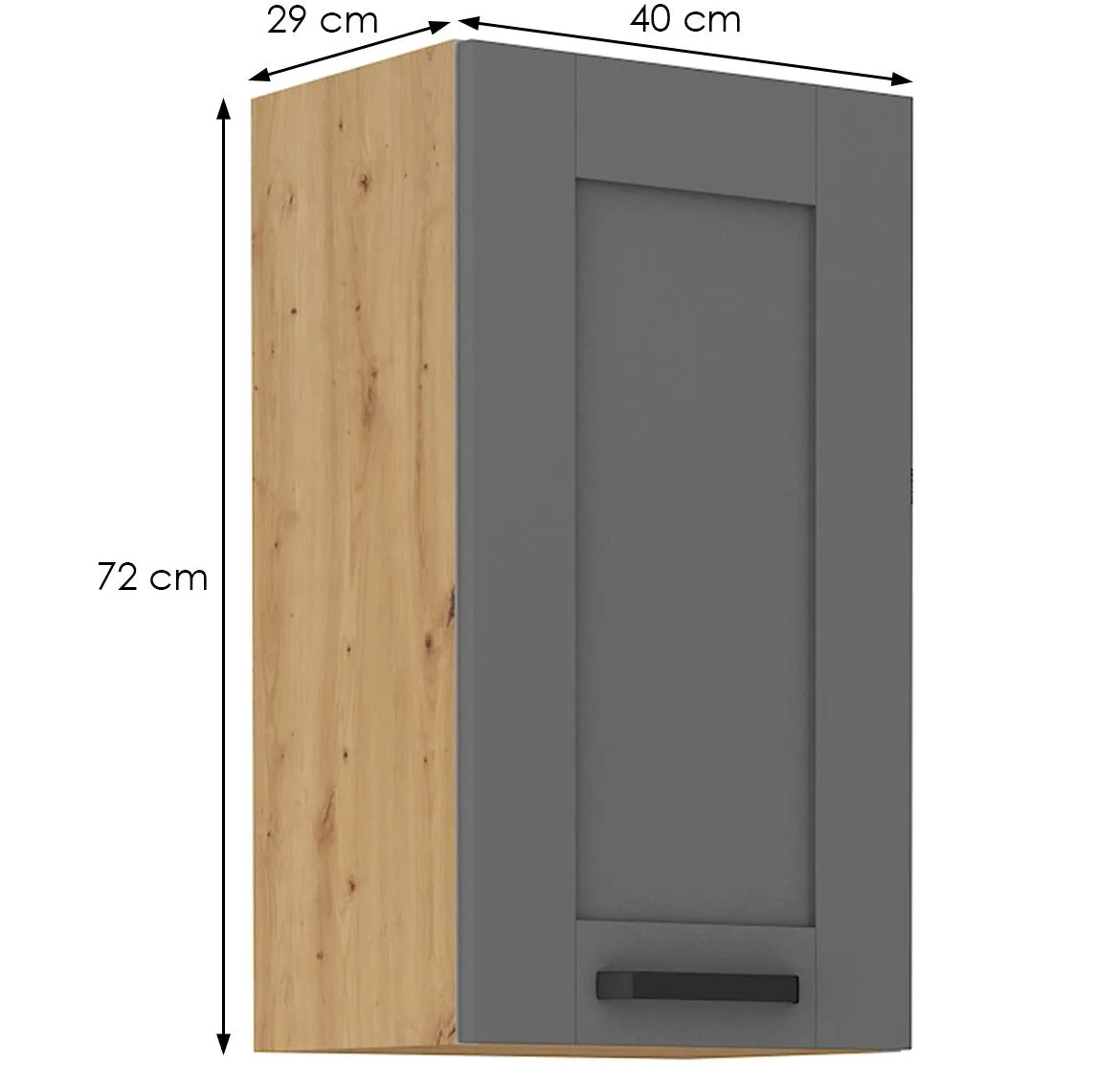 Luna 40G-72 1F kuhinjski element 1 vrata 40x31x72 cm tamno siva/ natur (artisan hrast)