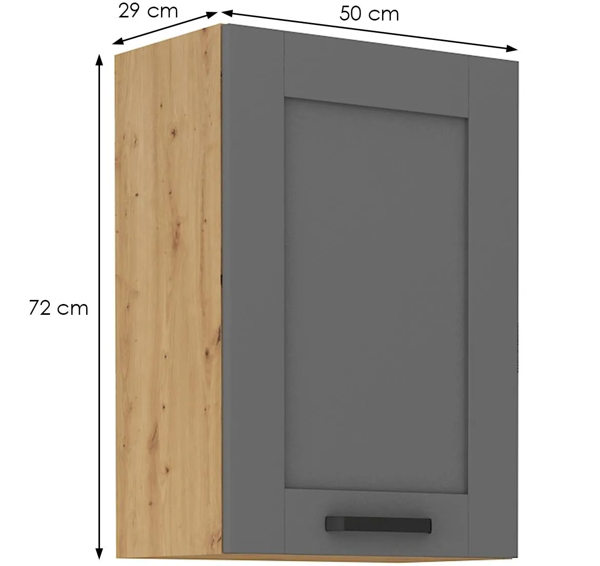 Luna 50G-72 1F kuhinjski element 1 vrata 50x31x72 cm tamno siva/ natur (artisan hrast)