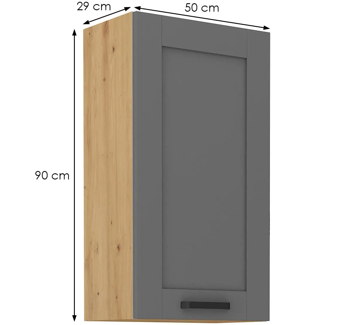 Luna  50G-90 1F kuhinjski element 1 vrata 50x31x90 cm tamno siva/ natur (artisan hrast)