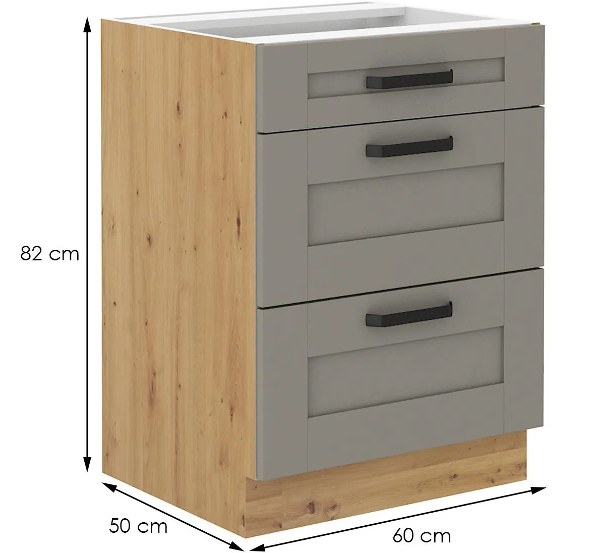 Luna 60D 3S BB kuhinjski element 3 fioke 60x52x82 cm siva/natur (artisan hrast)