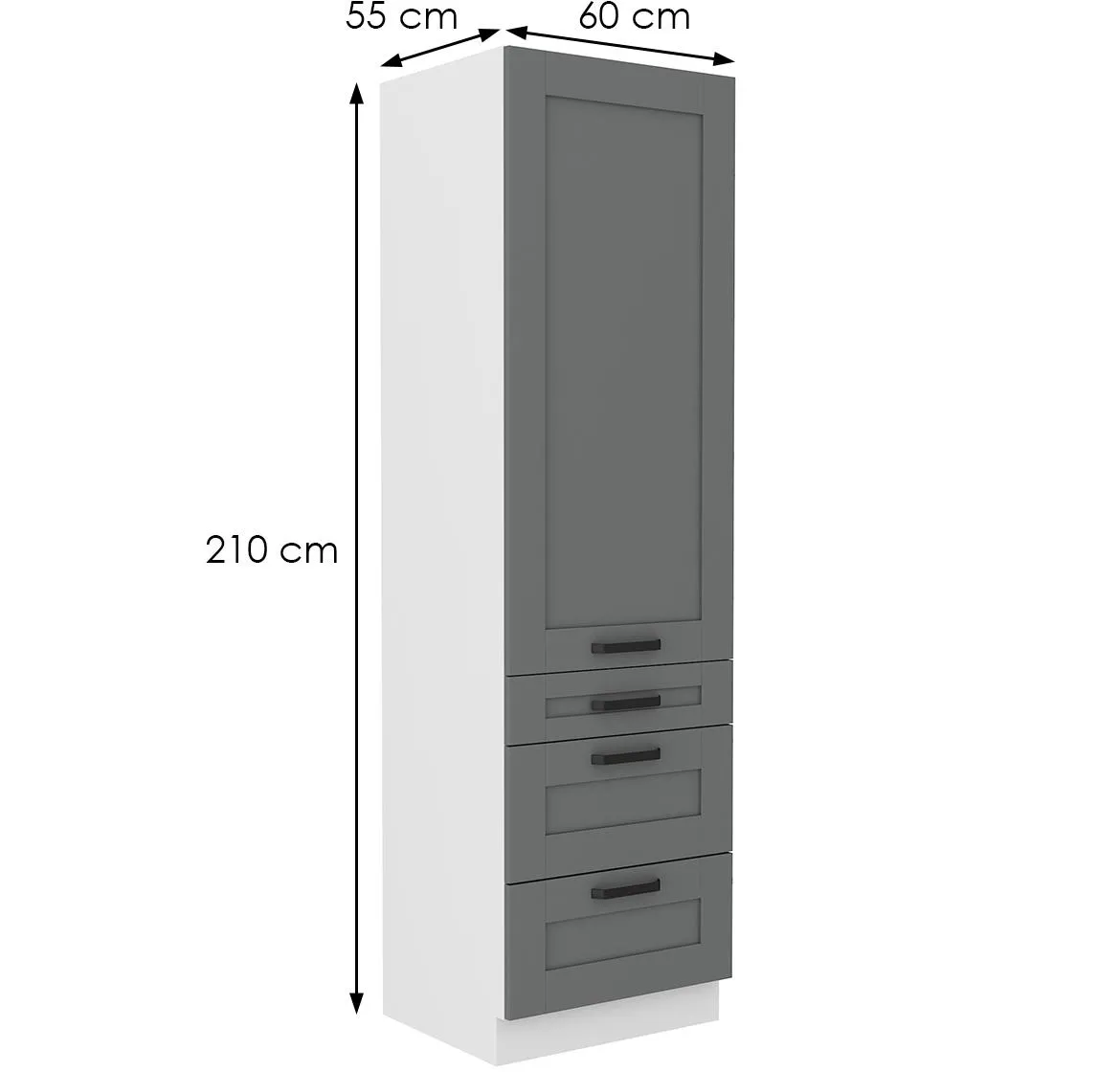 Luna 60DKS-210 3S 1F kuhinjski element 1 vrata + 3 fioke 60x55x210 cm tamno siva/bela
