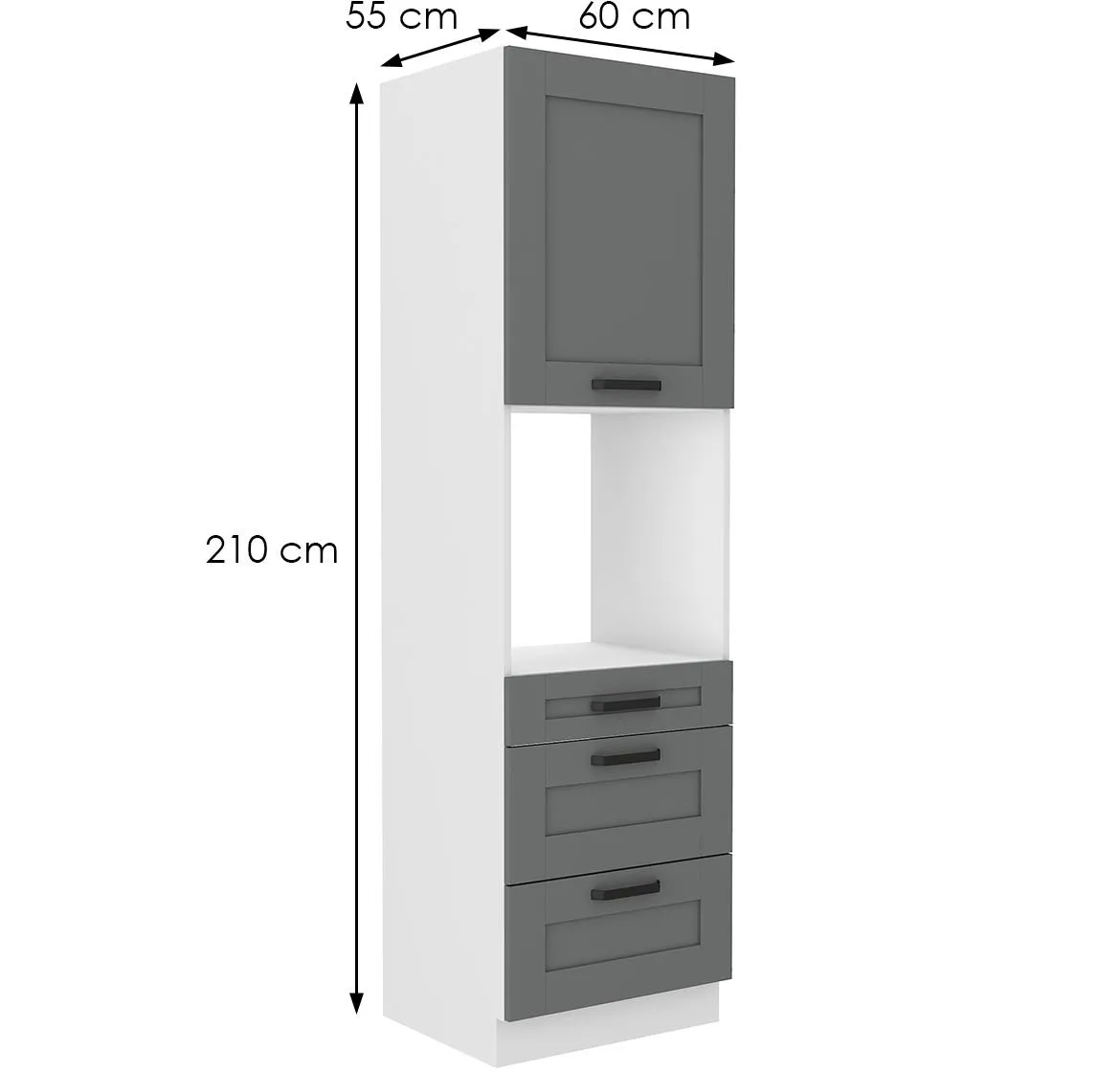 Luna 60DPS-210 3S 1F kuhinjski element 1 vrata + 3 fioke 60x55x210 cm tamno siva/bela