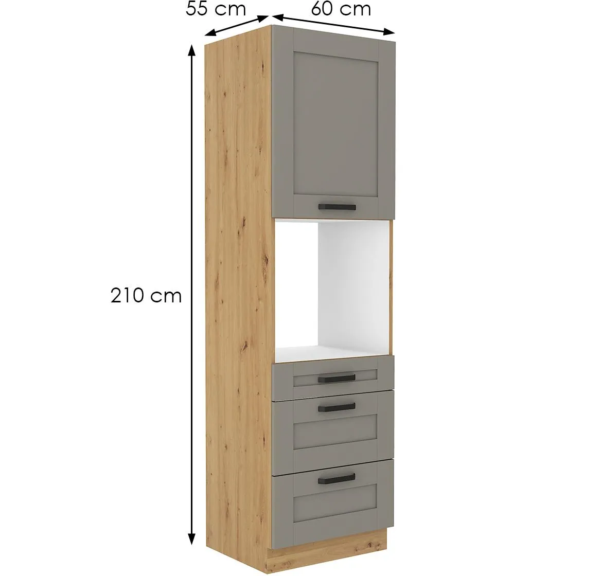 Luna 60DPS-210 3S 1F kuhinjski element 1 vrata + 3 fioke 60x55x210 cm siva/natur (artsan hrast)