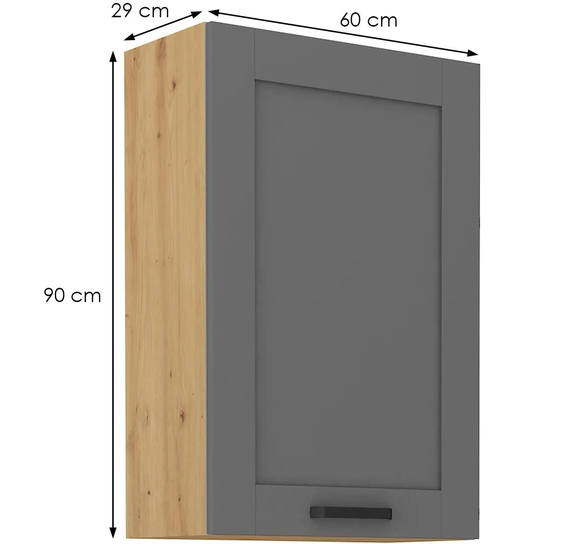 Luna 60G-90 1F kuhinjski element 1 vrata 60x31x90 cm tamno siva/ natur (artisan hrast)