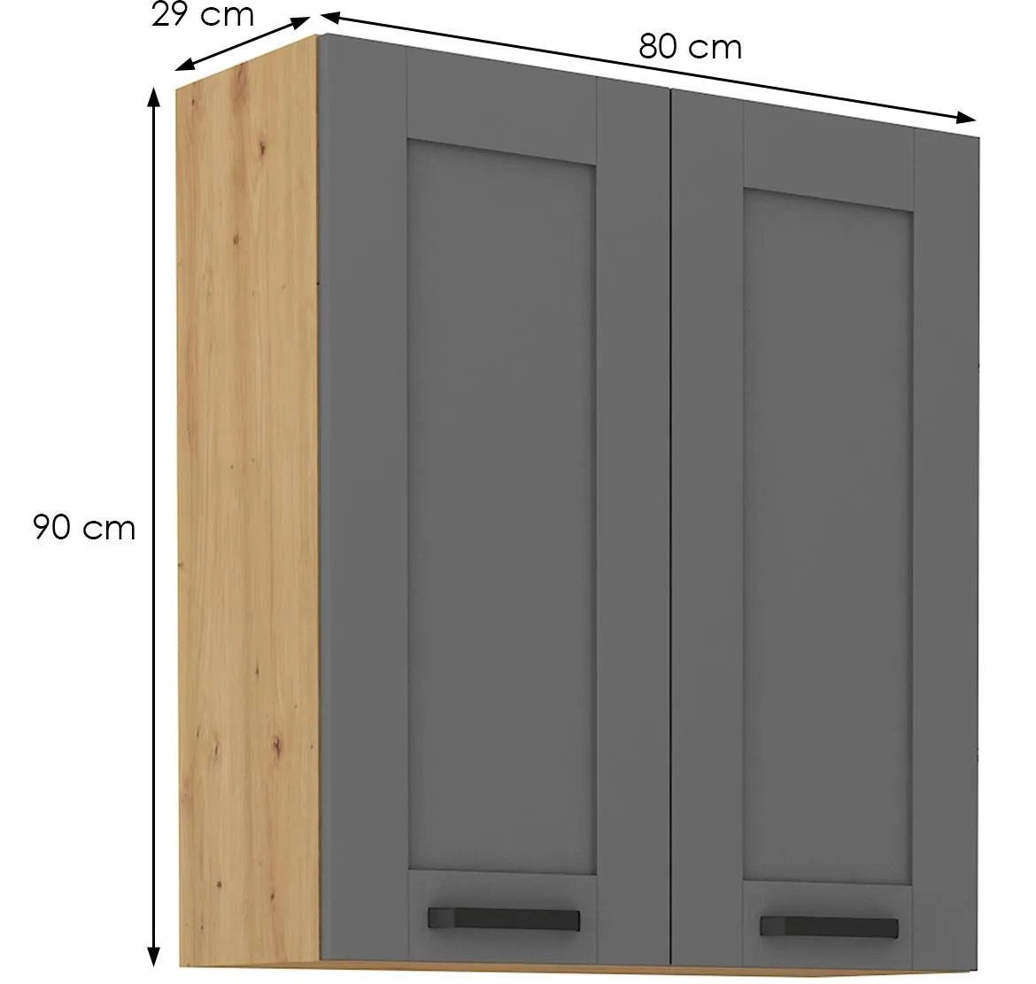 Luna 80G-90 2F kuhinjski element 2 vrata 80x31x90 cm tamno siva/ natur (artisan hrast)