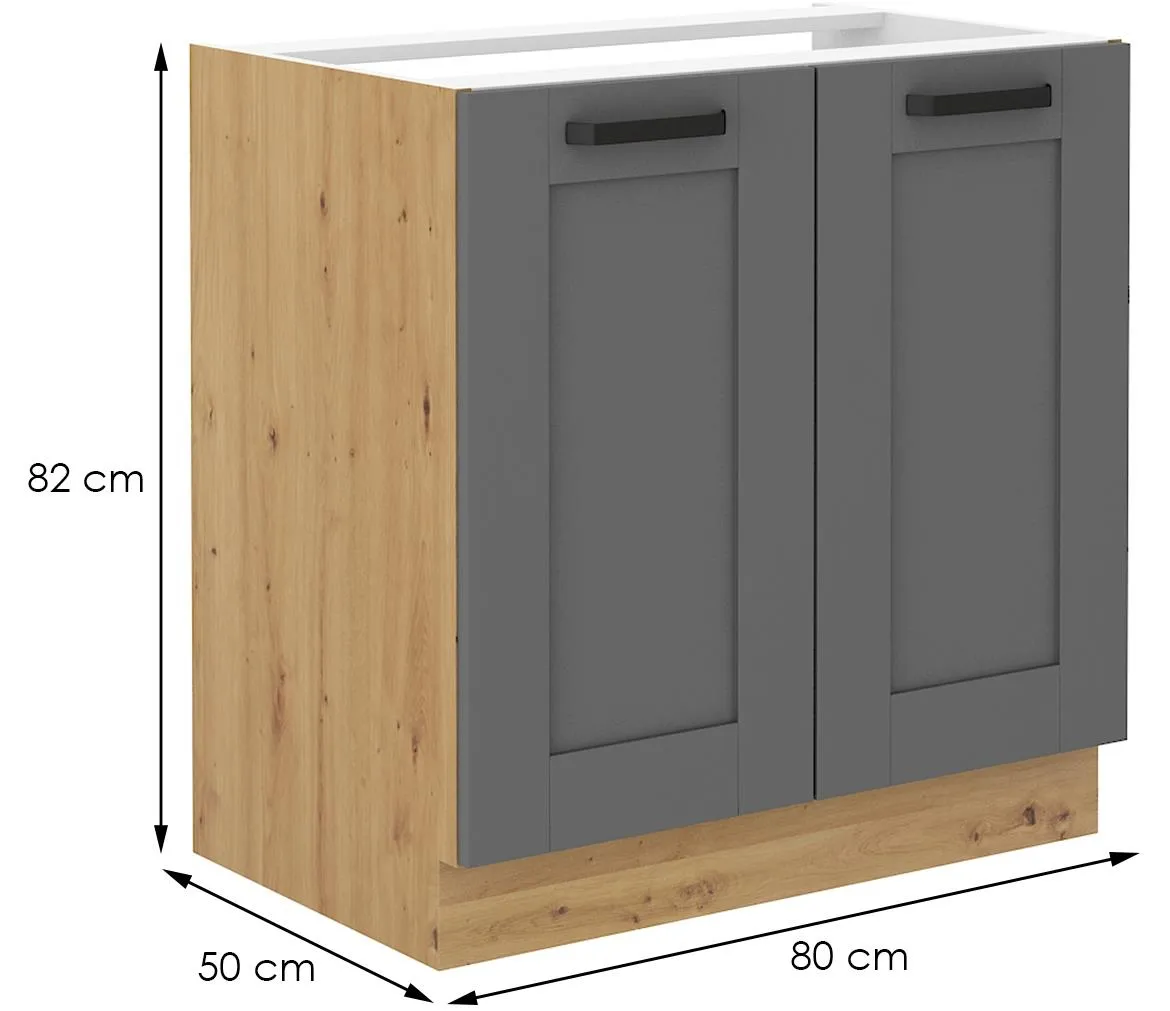Luna 80ZL 2F BB kuhinjski element za sudoper 2 vrata 80x50x82 cm siva/natur (artisan hrast)