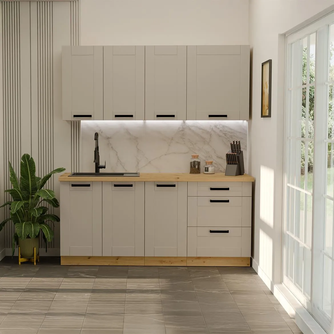 Luna Claygrey/Artisana kuhinja 180x52x200 bez radne ploce