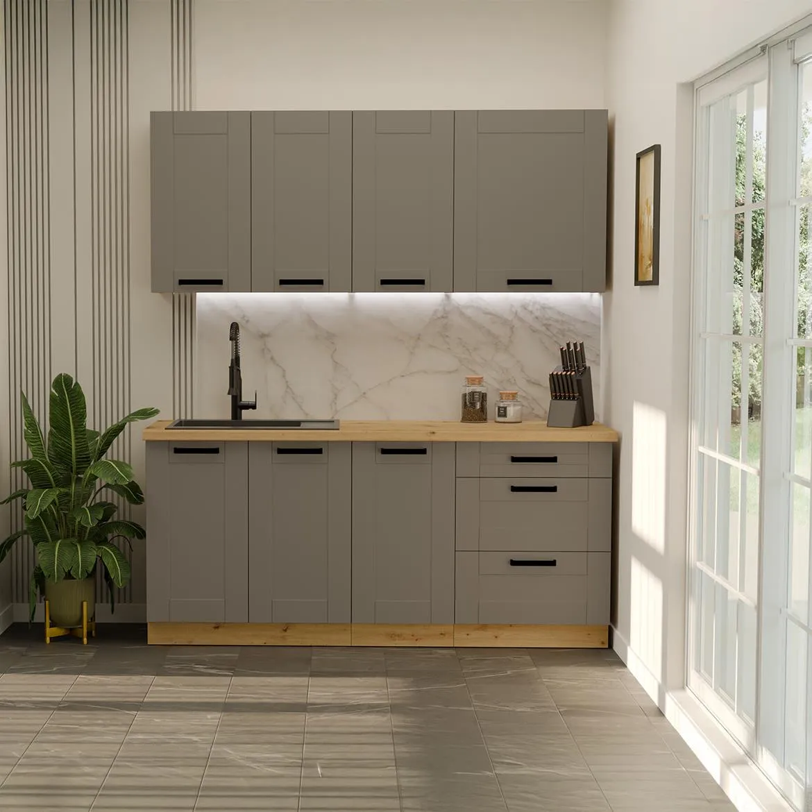 Luna Dustgrey/Artisana kuhinja 180x52x200 bez radne ploce