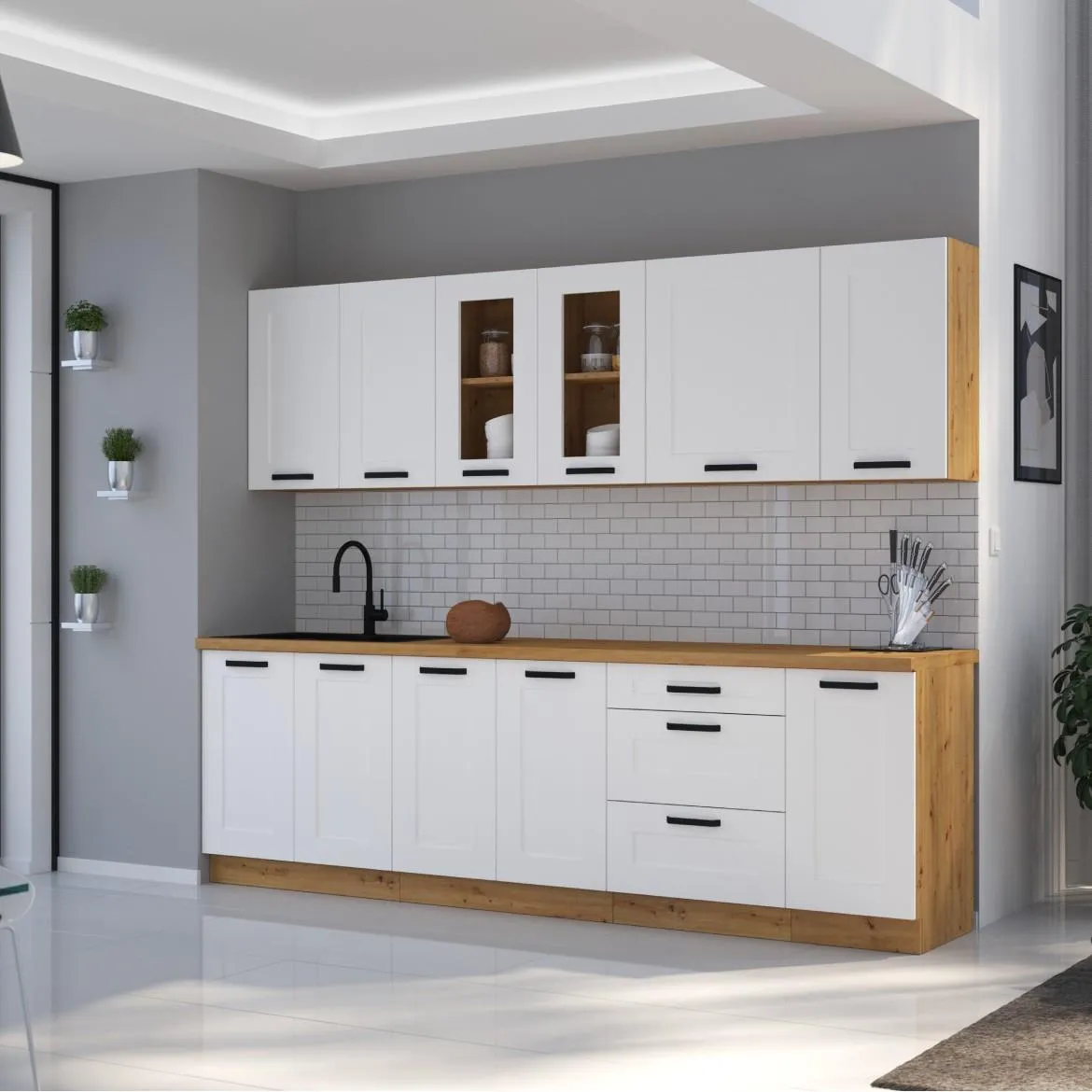 Luna kuhinja bez radne ploce 260x50x200 cm bela/natur