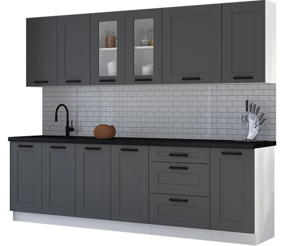 Luna kuhinja bez radne ploce 260x50x200 cm tamno siva/bela