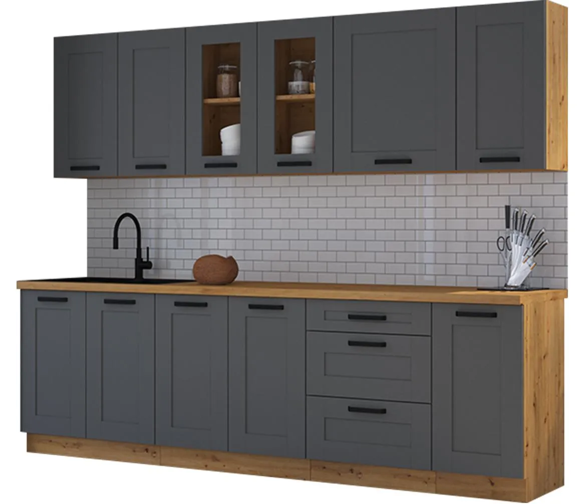 Luna kuhinja bez radne ploce 260x50x200 cm tamno siva/natur