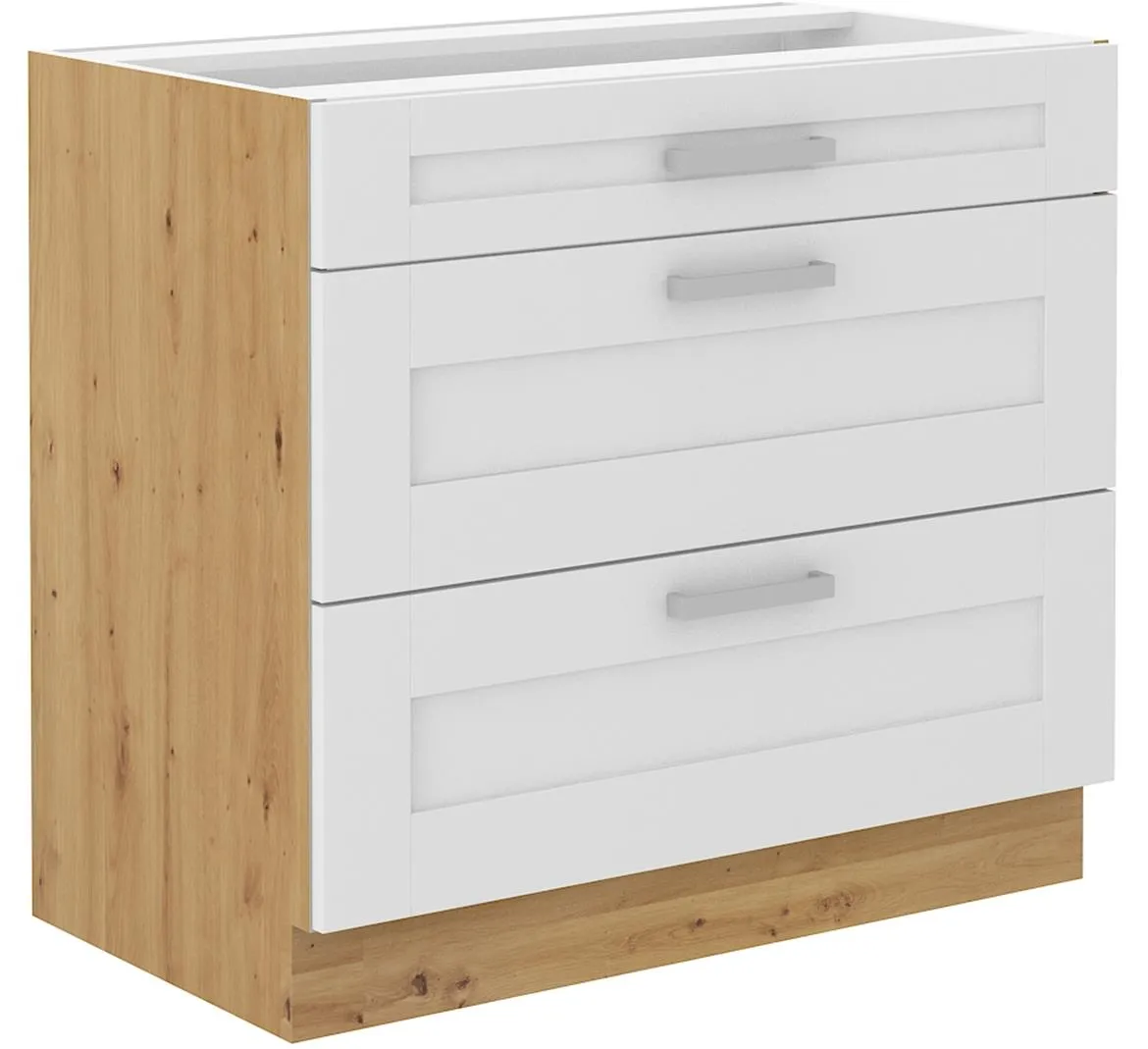 Luna kuhinjski element 3 fioke 80x52x82 beli/natur (artisan hrast)