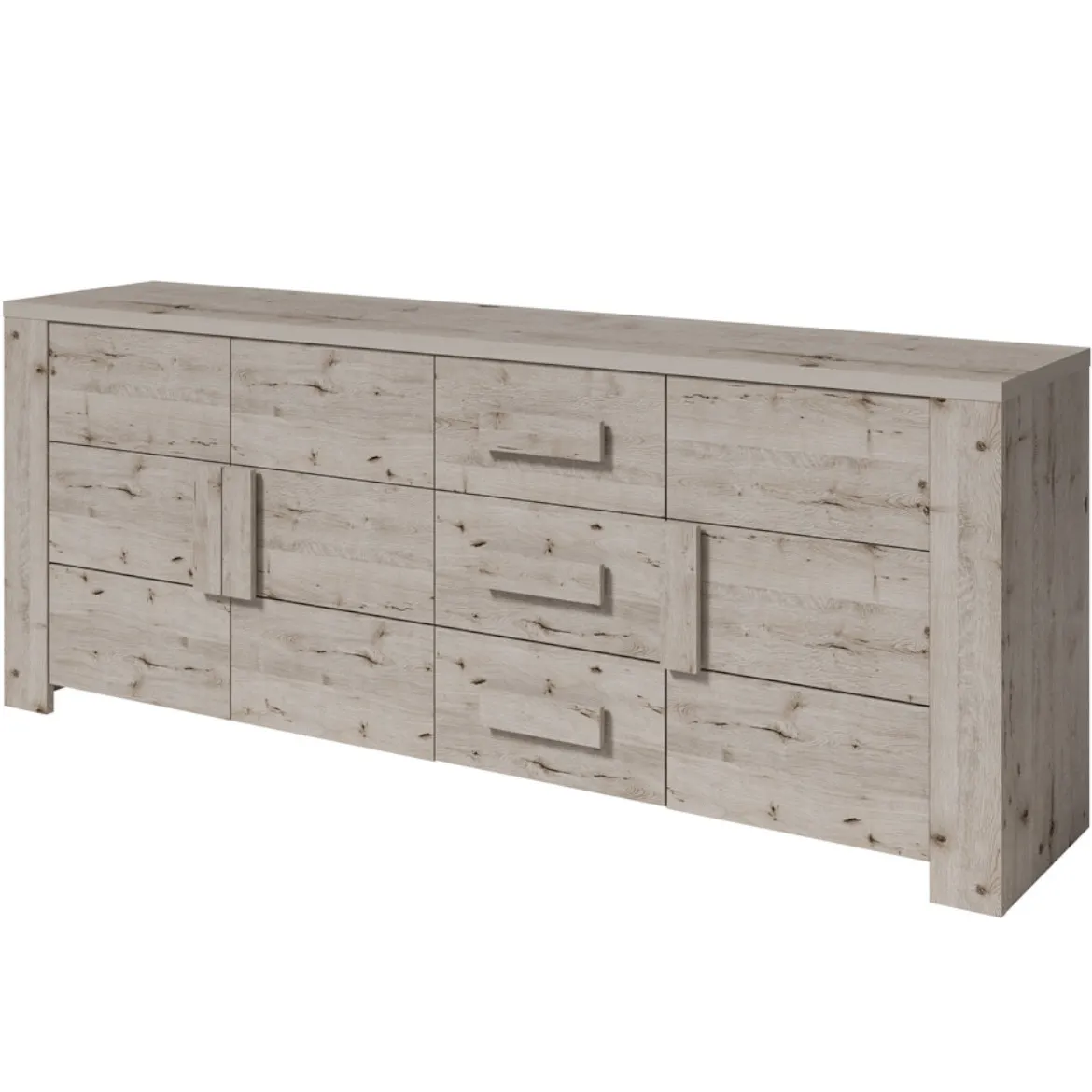 Lyon komoda 3 vrata+3 fioke 216x47x85 cm sivi hrast