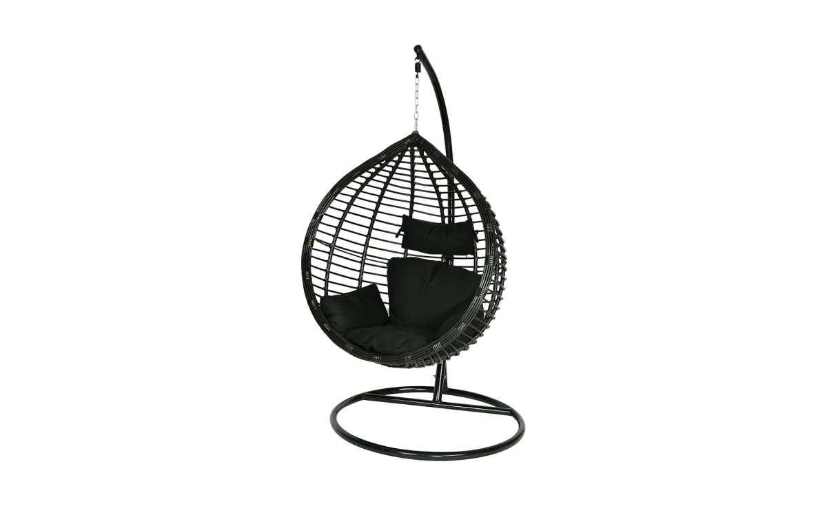 Maikoor viseća ljuljaška 113x105x195 cm crni PVC ratan/crni jastuk