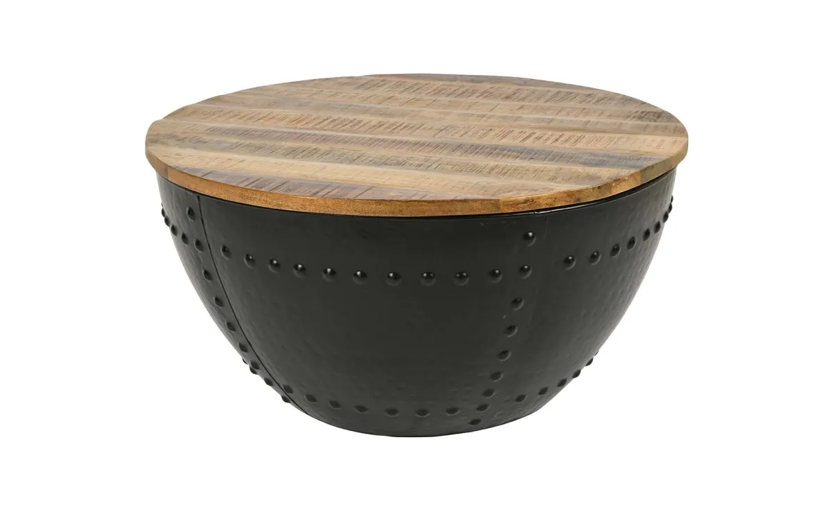 Manisha II klub sto D70x38cm natur drvo/crni metal