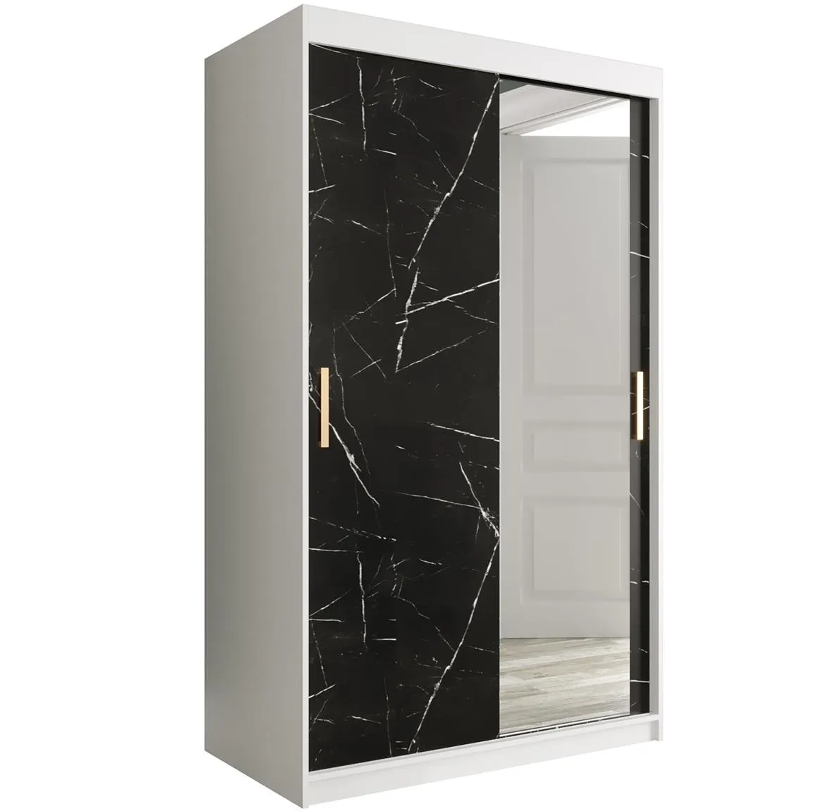 Marble ormar 2 vrata/ogledalo 120x62x200 belo/crni