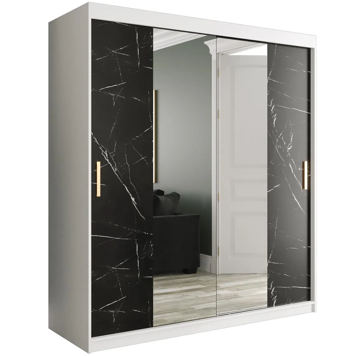 Marble ormar 2 vrata/ogledalo 180x62x200 belo/crni