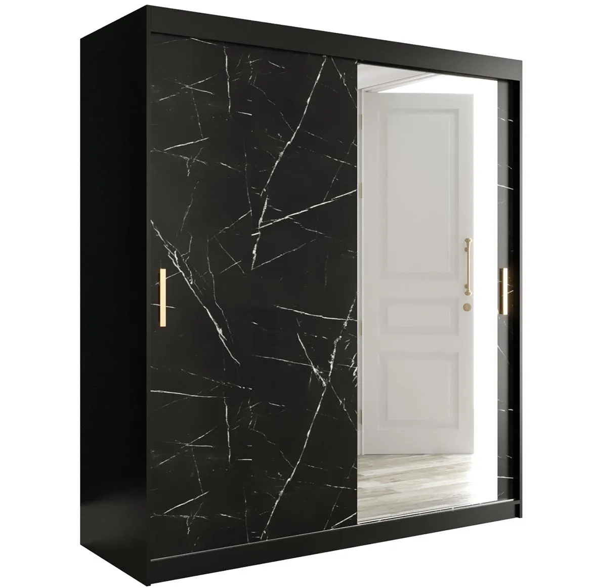 Marble ormar 2 vrata/ogledalo 180x62x200 crni