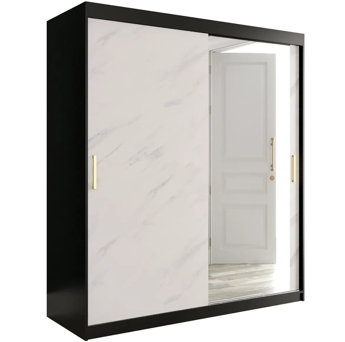 Marble ormar 2 vrata/ogledalo 180x62x200 crno/beli