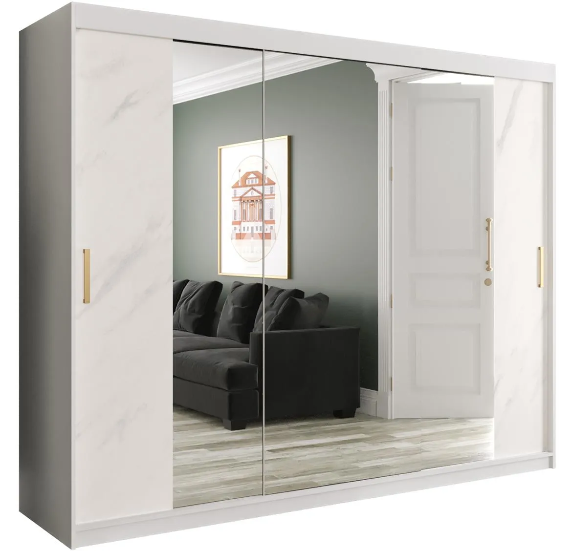 Marble ormar 3 vrata/ogledalo 250x62x200 beli