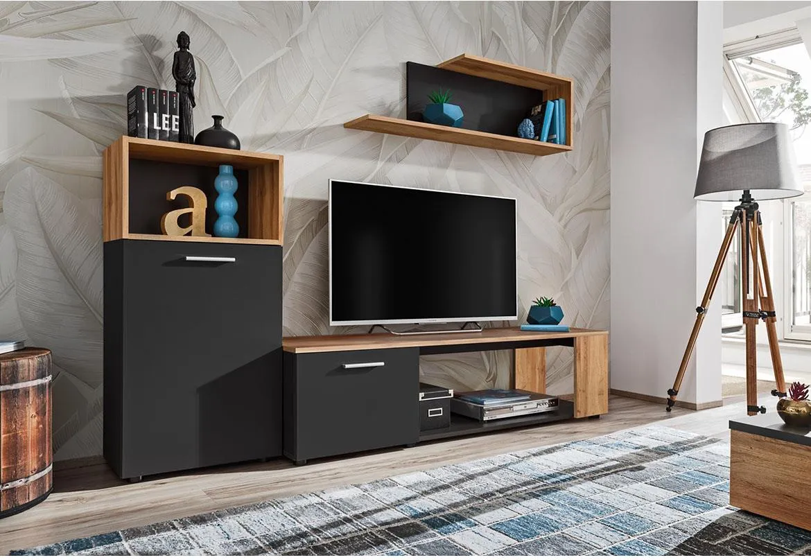 Maze regal I 200x40x160 crni/natur (wotan hrast)