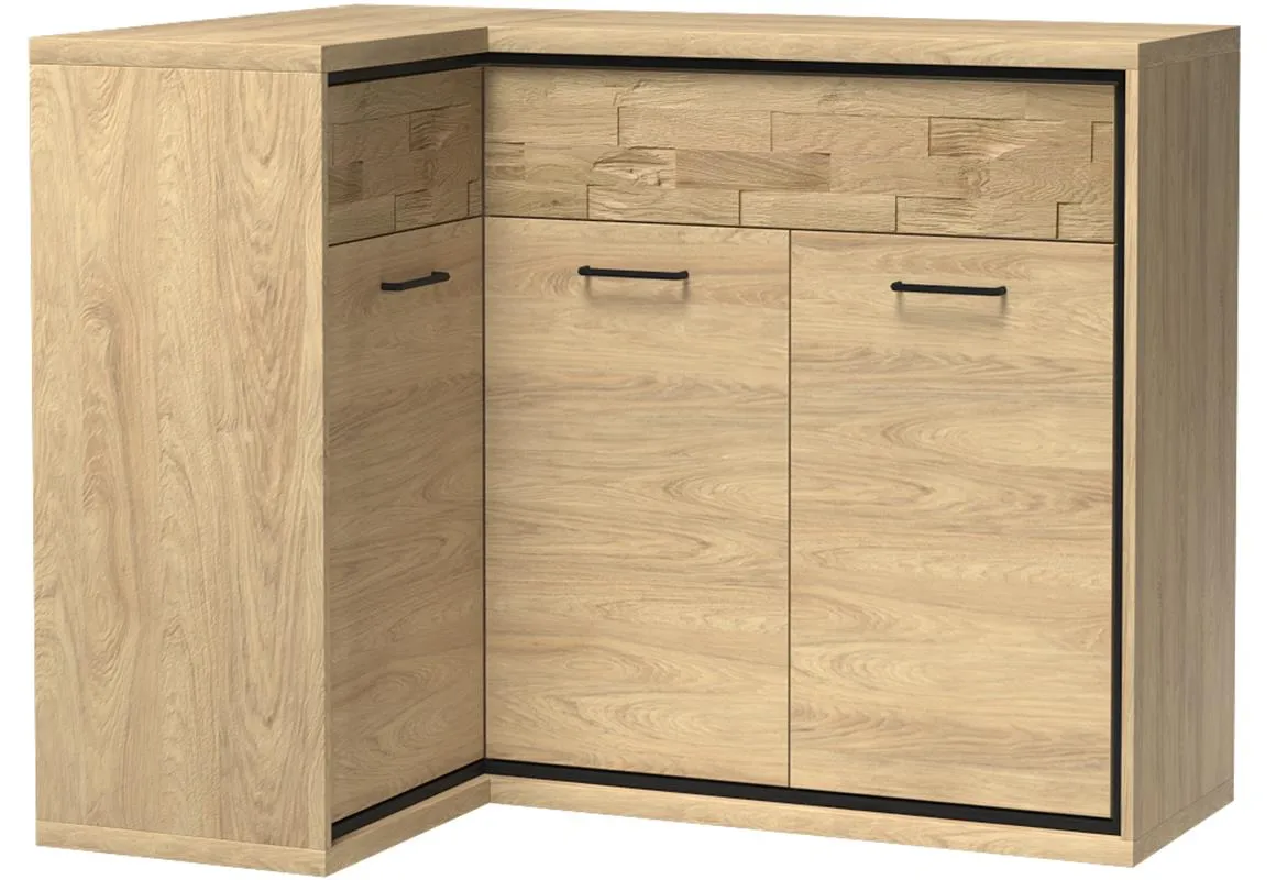 Mediolan M15 ugaone komoda 3 vrata+2 fioke 127,5x41x101 cm natur