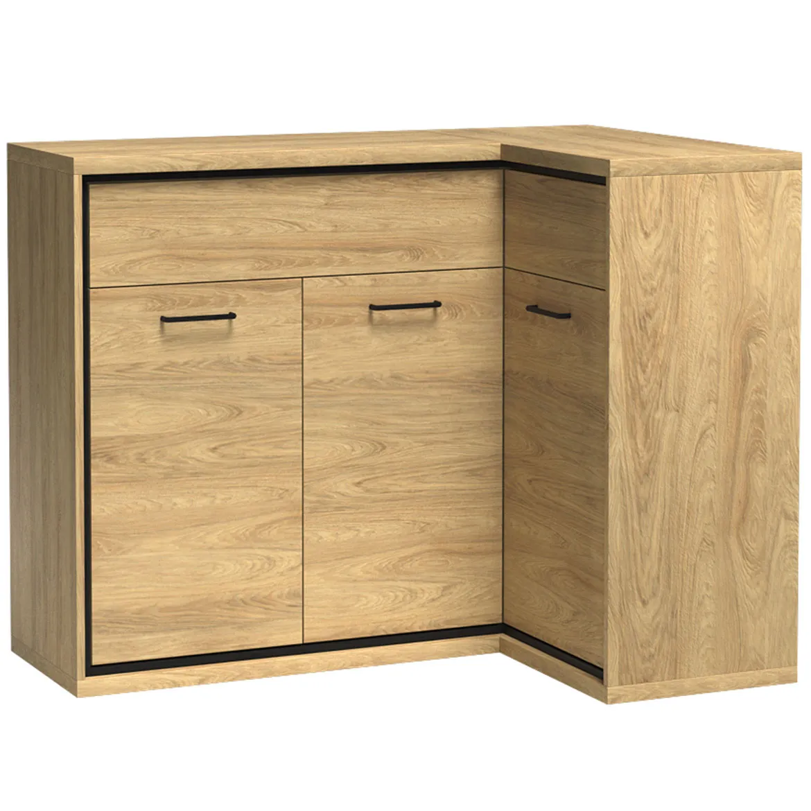 Mediolan ugaona komoda 3 vrata+2 fioke 127,5/85x41x101  natur