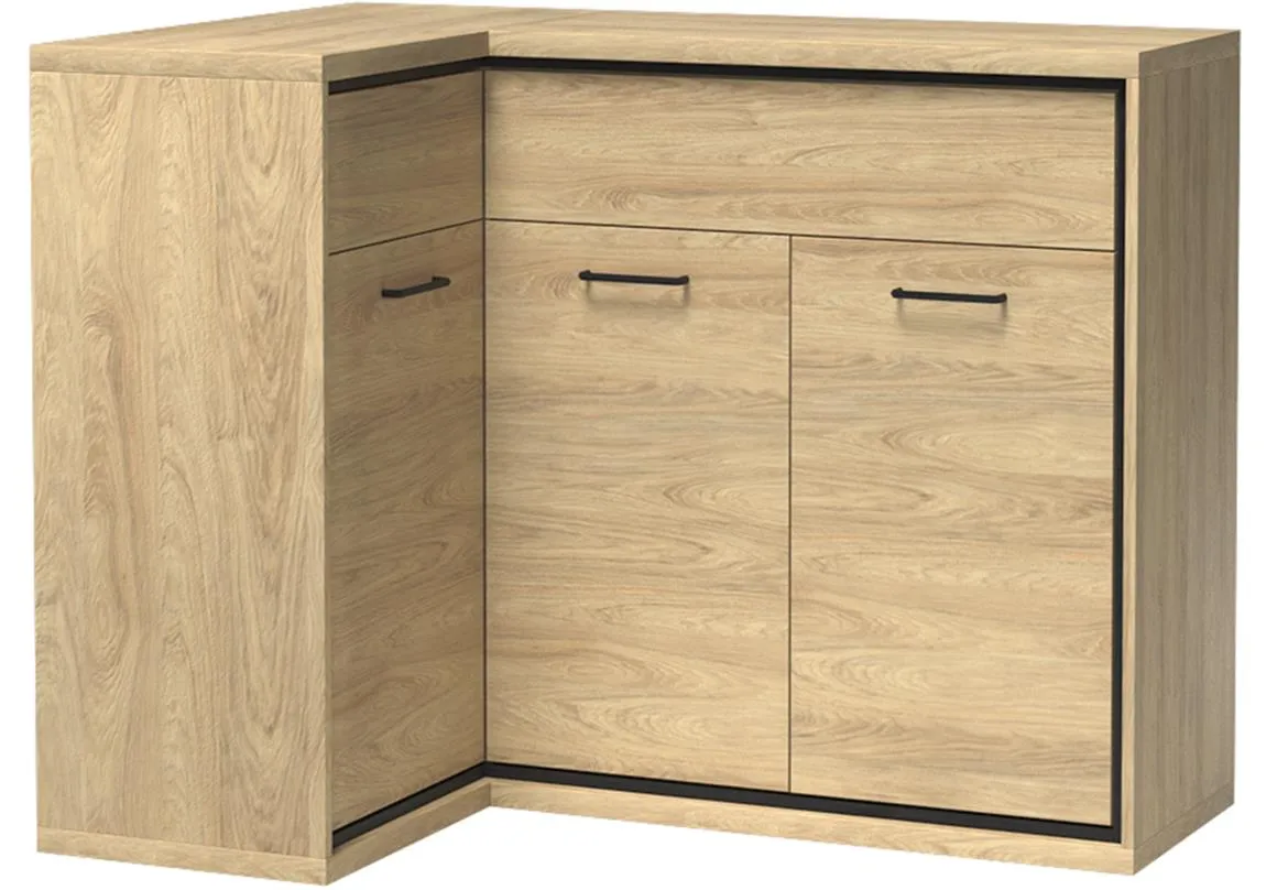 Mediolan ugaona komoda 3 vrata+2 fioke 127,5x41x101 cm natur