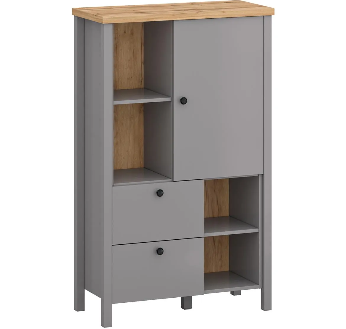 Melini C komoda 1 vrata+2 fioke+4 otvora 85x38x139,2 cm siva/hrast