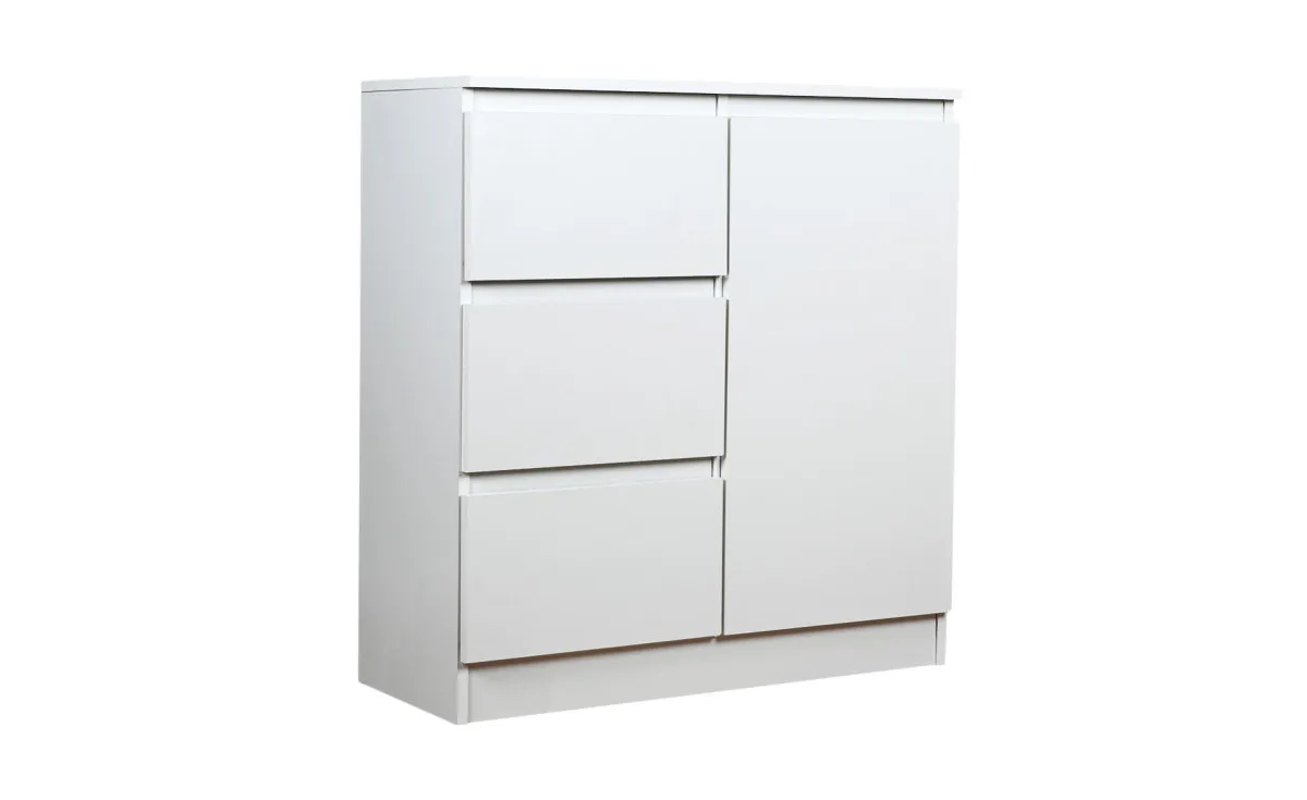 Merg komoda 1 vrata+ 3 fioke 80x40x75 cm bela
