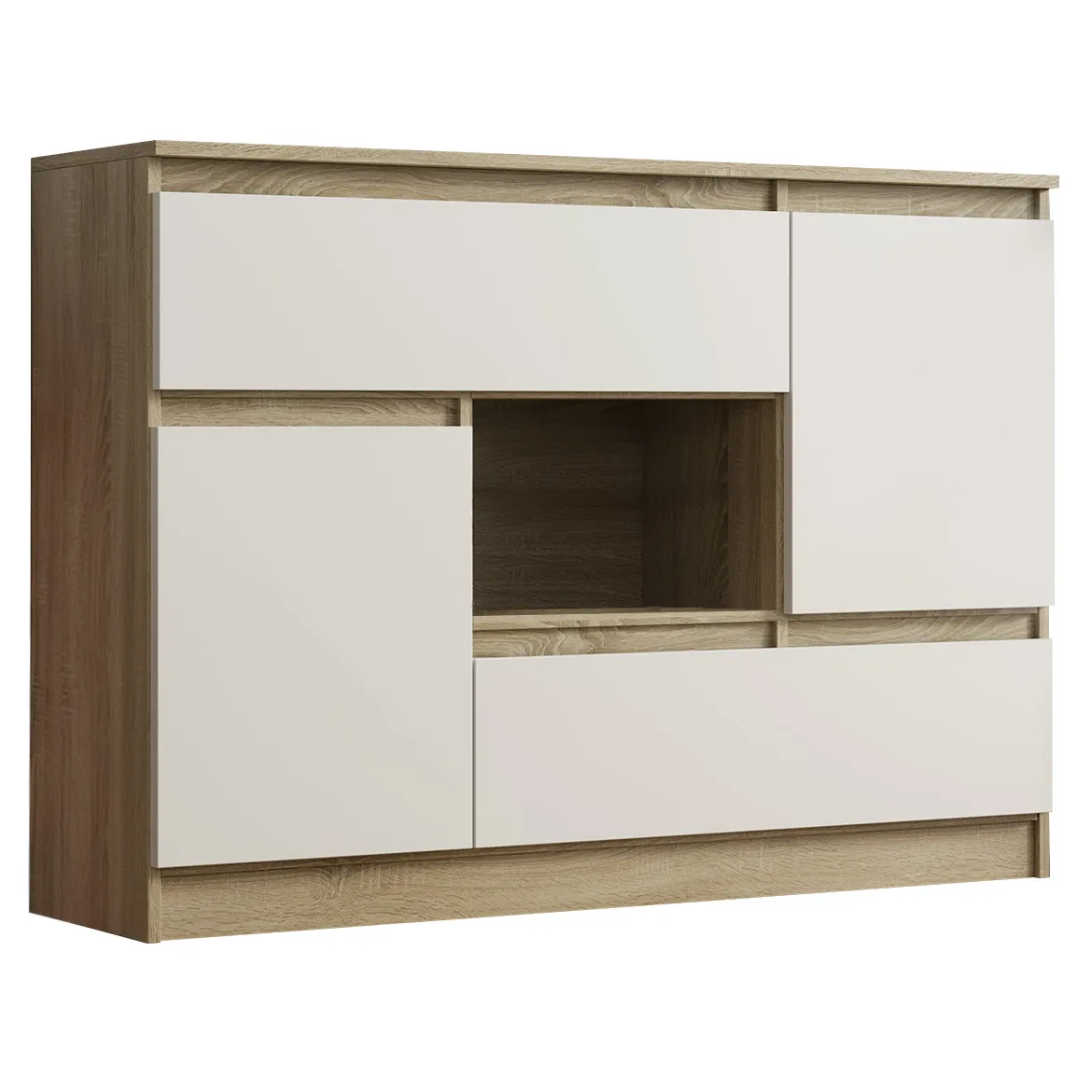 Merida komoda 2 vrata + 2 fioke 120x30x85 cm natur (sonoma hrast)/bela