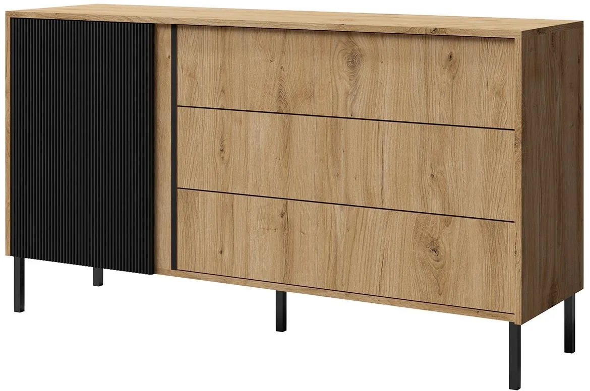 Mia 3 komoda 1 vrata+3 fioke 145x41x80 cm hrast/crna
