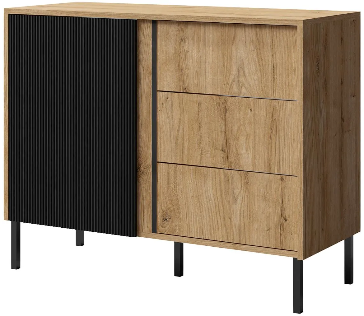 Mia 5 komoda 1 vrata+3 fioke 100x41x80 cm hrast/crna