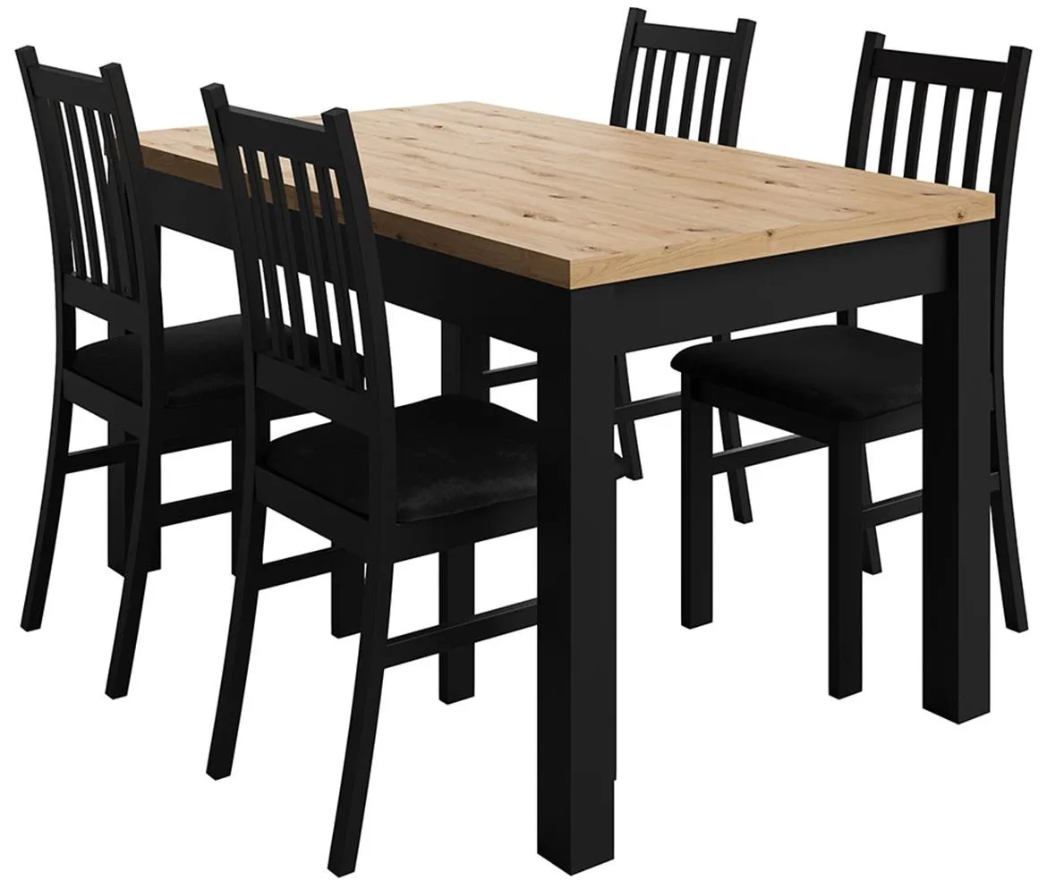 Mibet set 1 produživi sto + 4 stolice natur (artisan hrast)/crni
