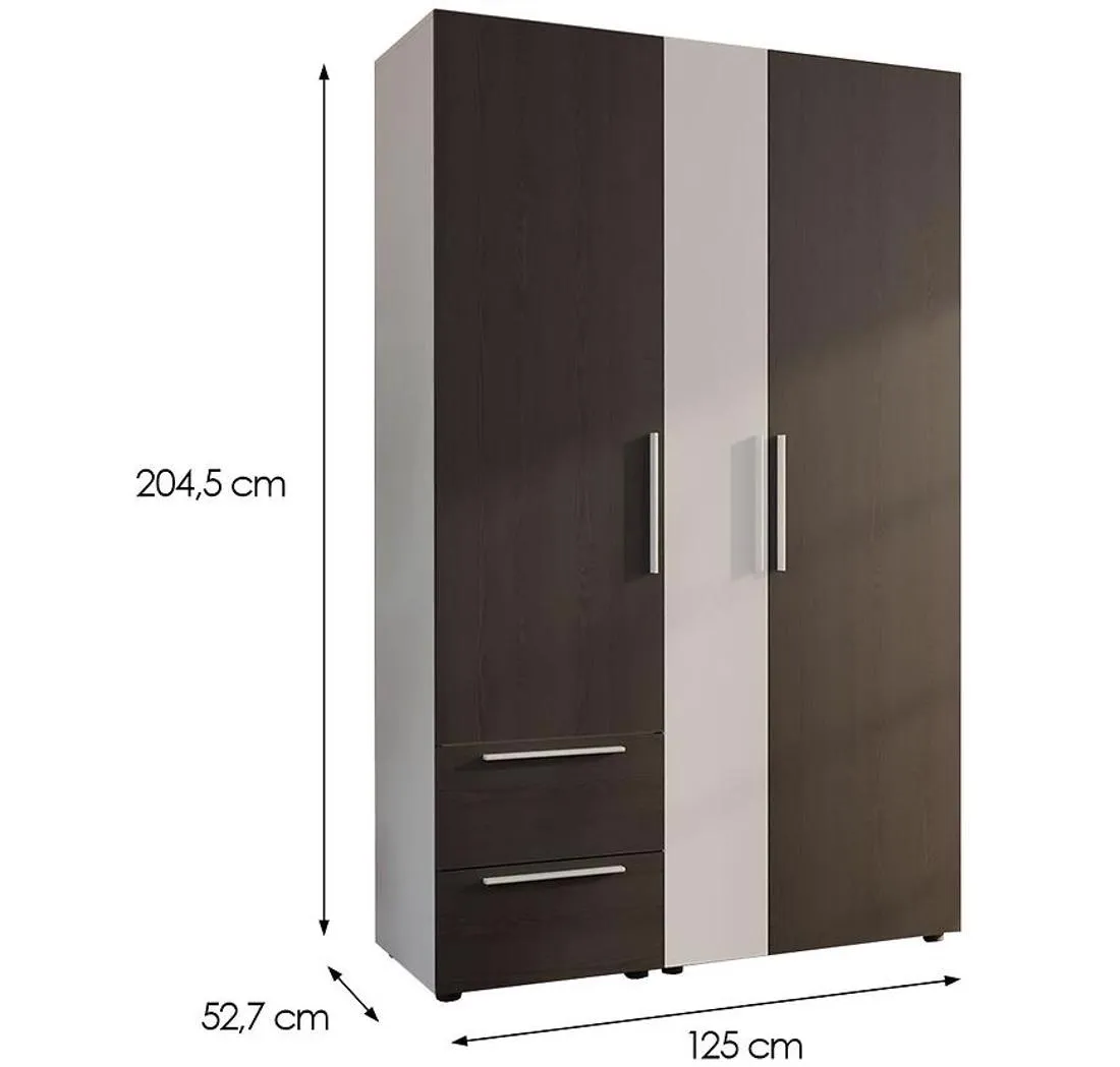 Moduklix 3 ormar 125x52,7x204,5  cm bela/hrast cabezone