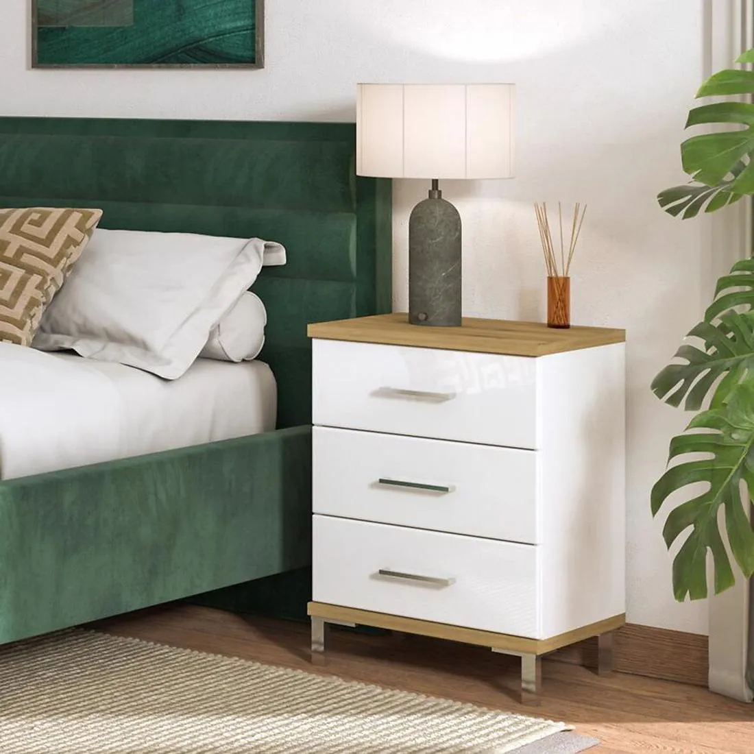 Mondego nocni ormaric 45.2x40x69 cm bela/hrast