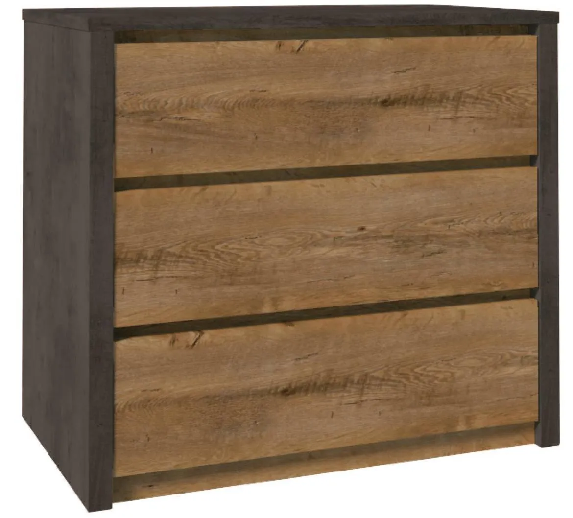 Montana k3s komoda 3 fioke 90x43x80 cm tamno siva/tamni hrast