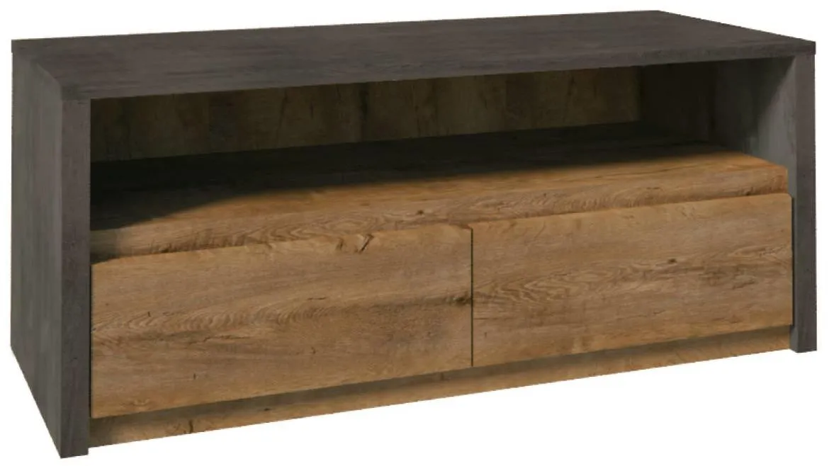 Montana TV komoda 2 fioke+1 otvor 130x53x53 cm tamno sivi/tamni hrast