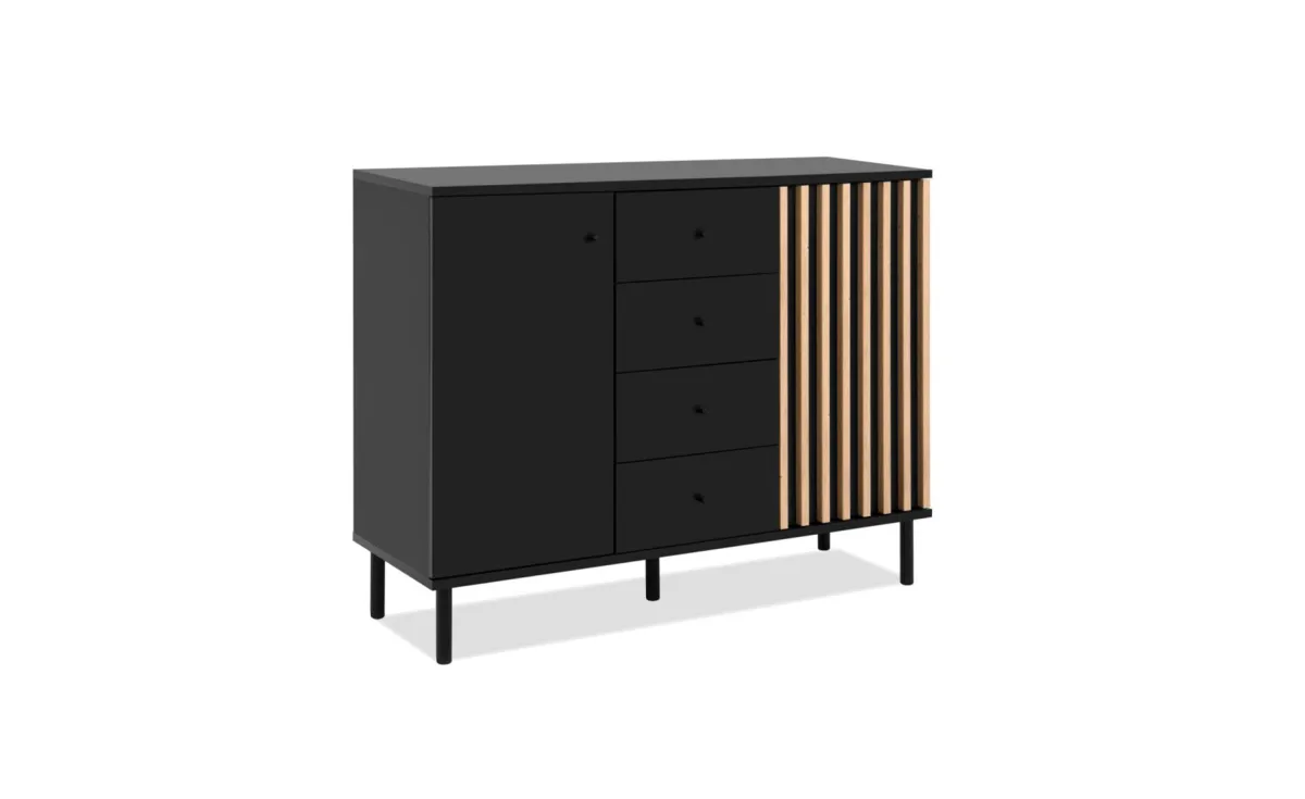 Monza komoda 2 vrata + 4 fioke 120x37,5x85 cm crna