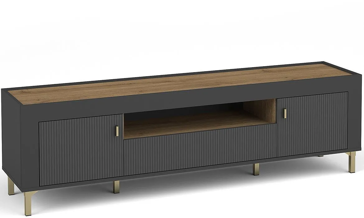 Mossa M08 TV komoda 2 vrata + 1 fioka 177,2x40x51,6 cm viski hrast/crna